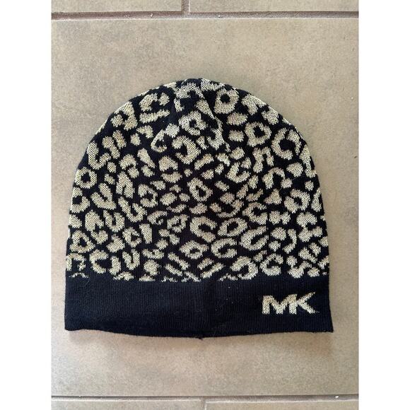 Michael Kors Accessories - Michael Kors‎ Metallic Leporad Beanie in Black and Gold